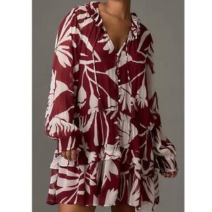 Anthropologie The Marais Printed Chiffon Mini Dress Women’s Size XS Maroon White